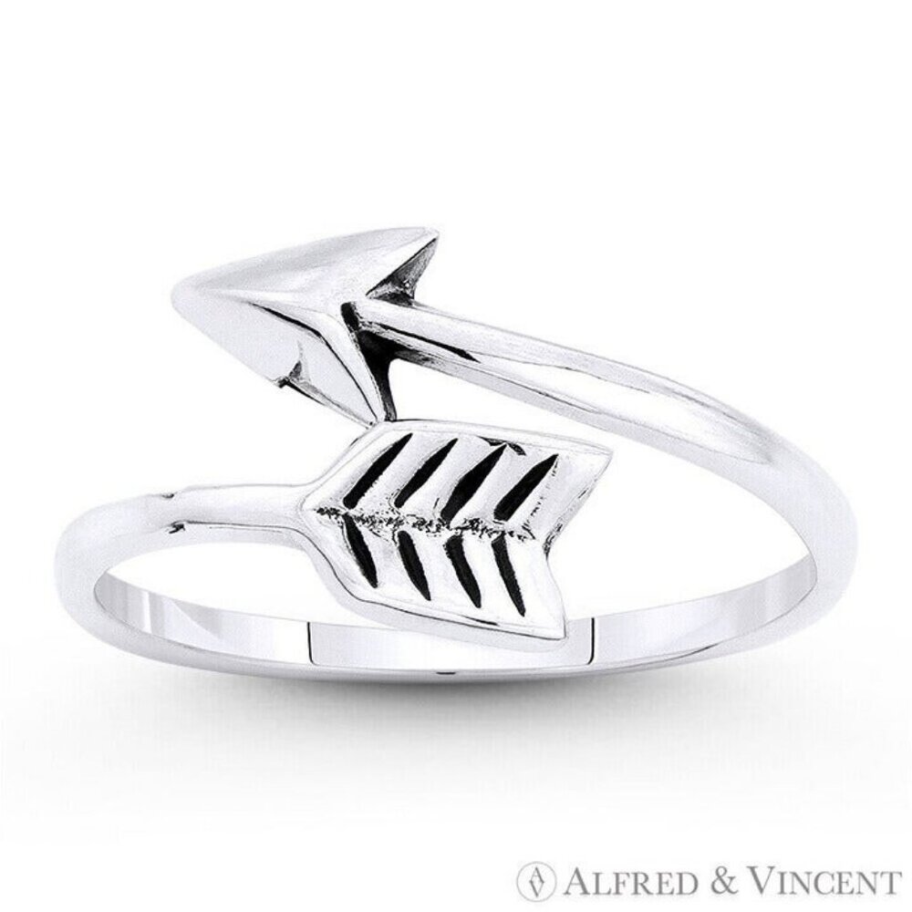 Arrow & Quill Archery Charm Bypass Ring in .925 Sterling Silver - Size 6